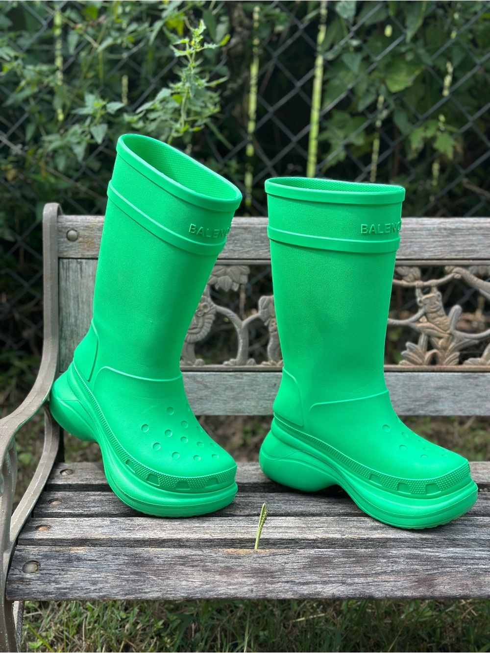 Balenciaga Kids Neon Green Platform Rain Boots